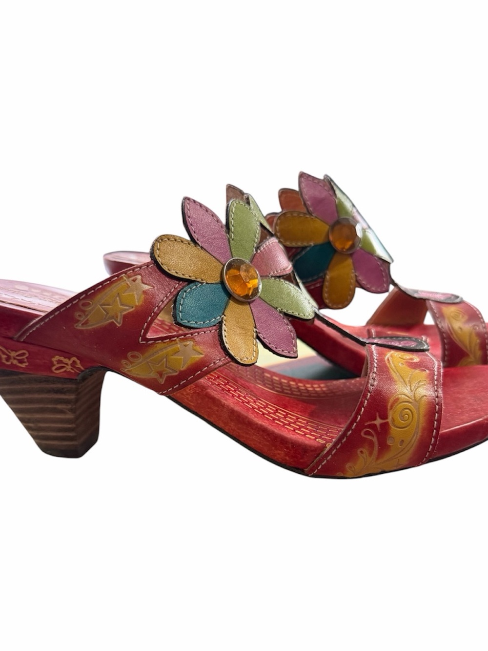Spring Step Women’s Size 9 Leather Slide Sandals papaya  pinkMulticolor Floral